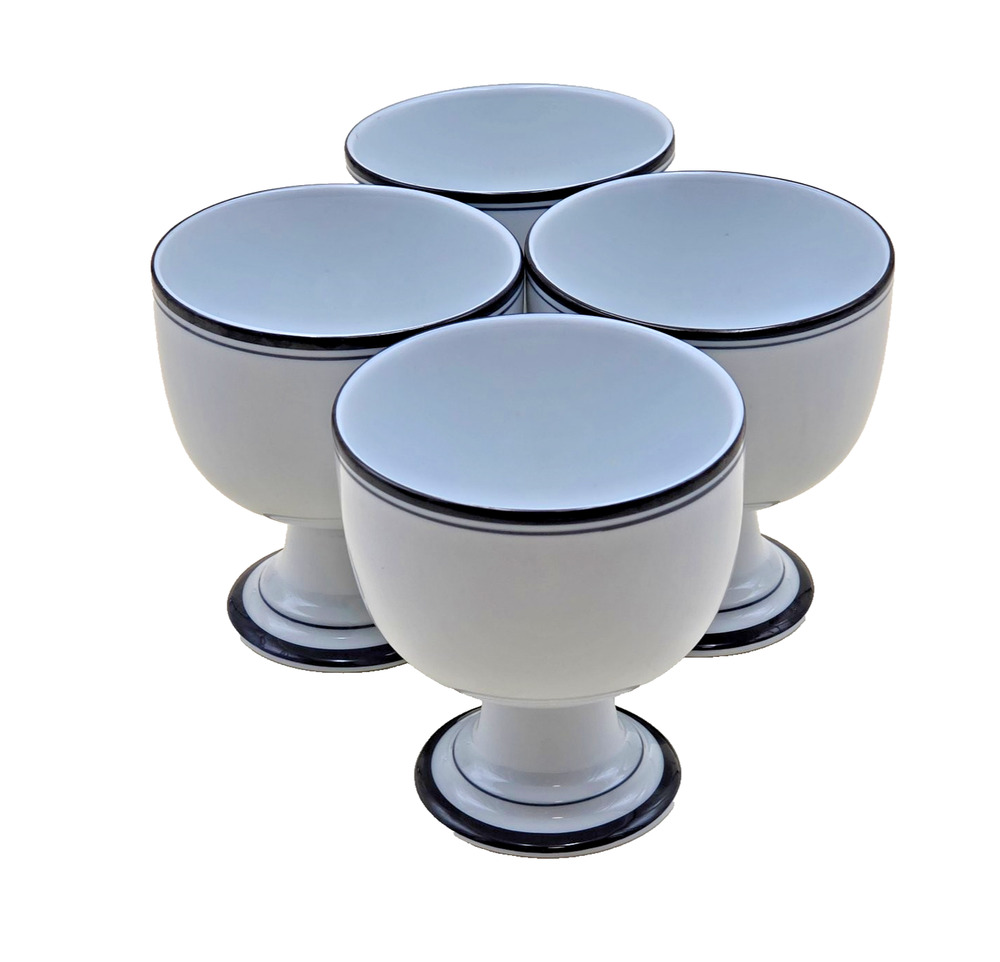 Dansk Christianshavn Blue Rim Pedestaled Goblets 4.5" White Ceramic Vintage
